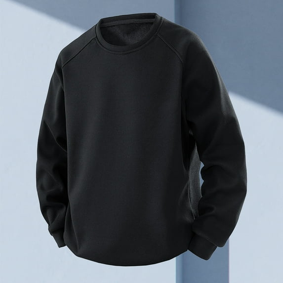 FRSASU Mens fashionable and comfortable Crewneck Sweatshirt Long Sleeve Casual Texture Soild Color Pullover Black