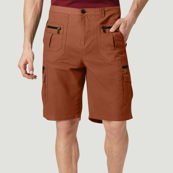FRSASU Mens solid color Cargo Shorts Capri Elastic Casual Summer Shorts with Pockets zipper button work pants Red