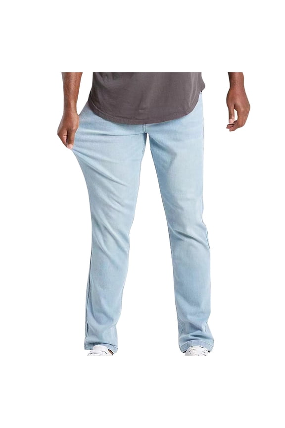 Mens solid color Elastic pocket Waist Jeans self-cultivation Fit Stretch Denim Pants Straight Leg Jean Light Blue