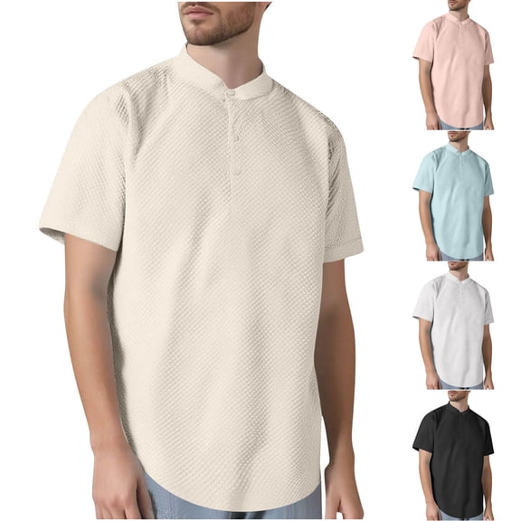 FRSASU Mens solid color Short Sleeve T-Shirts Casual textured jacquard Texture Crewneck Pocket Tee Tops Loose Fit Shirt White
