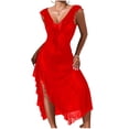 thumbnail image 1 of FRSASU Mesh Nightgown for Women Nightwear Sleeveless Backless See Through Chemise Ruffle Irregular V-Neck Sleep Dress Red, 1 of 6