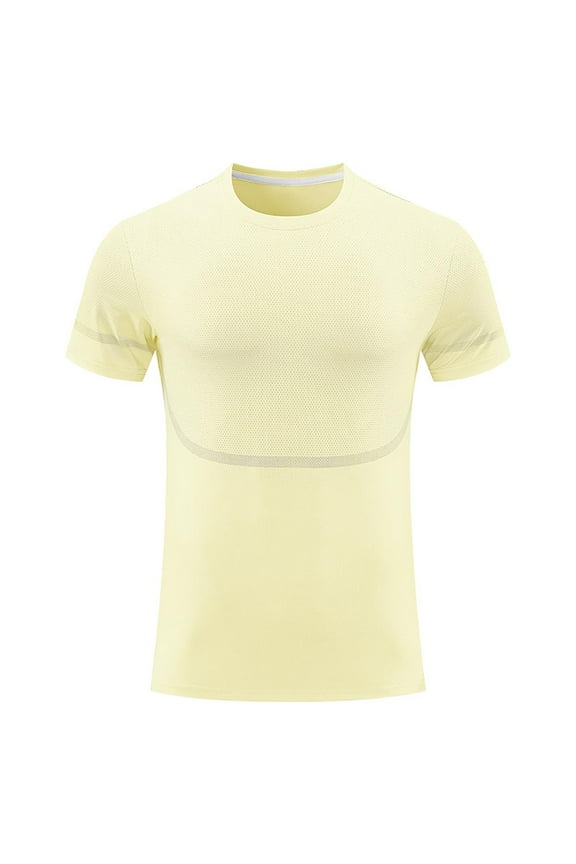 Mesh Workout T Shirts for Men Breathable Quick Dry Athletic Short Sleeve Shirt Yellow