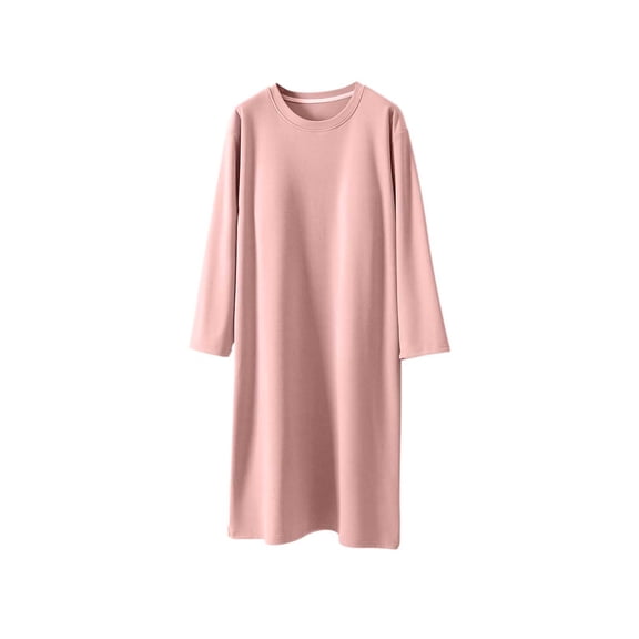 FRSASU Nightgowns for Women Long Sleeve Round Neck Sleep Shirt with Chest Cushion Loose Soft Sleep Dress Oversized Sleepwear Pink