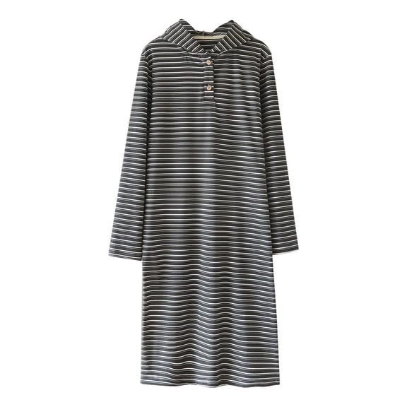 FRSASU Nightgowns for Women Nightgown Long Sleeve Hooded Night Gown Striped Printed Long Loungewear Black