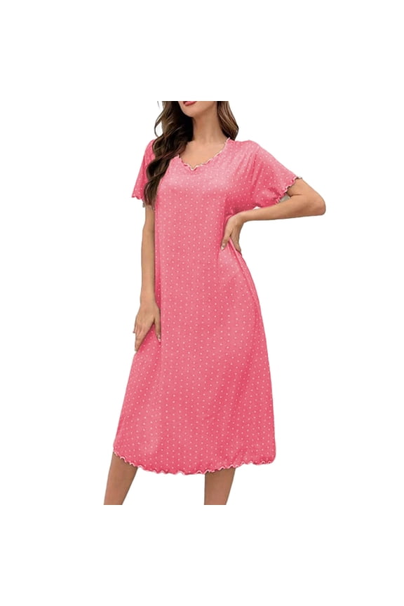 Nightgowns for Women Soft Dress Long Sleeve Night Gowns Comfy Loungewear Mid-Calf Sleepshirts Red