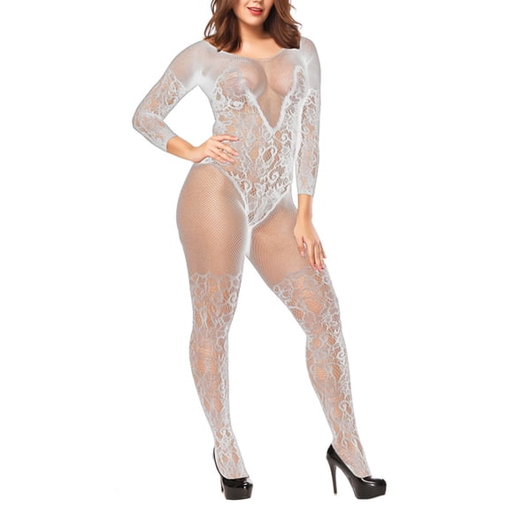 FRSASU Nightwear Set for Women ,Women'S Solid Color Mesh Cloth Transparent Hollow Socks and Nightwear Set White Free Size