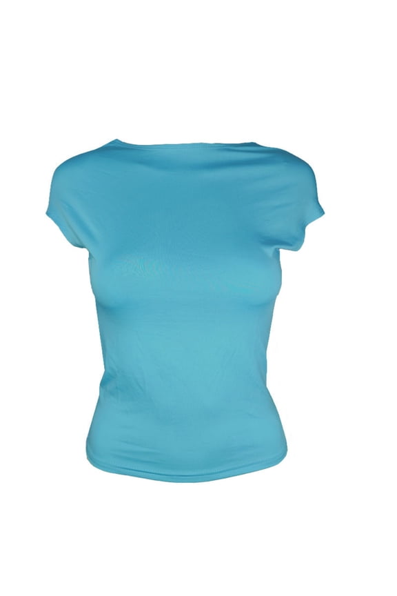 Open Back Top for Woman Backless T-Shirts Short Sleeve Cute Going Out Tops Slim Fit Crewneck Summer Casual Tops Sky Blue