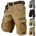 thumbnail image 1 of FRSASU Outdoor Tactical Cargo Shorts for Men Summer New Fashion Multi Pockets Patchwork Loose Breathable Shorts Khaki, 1 of 4