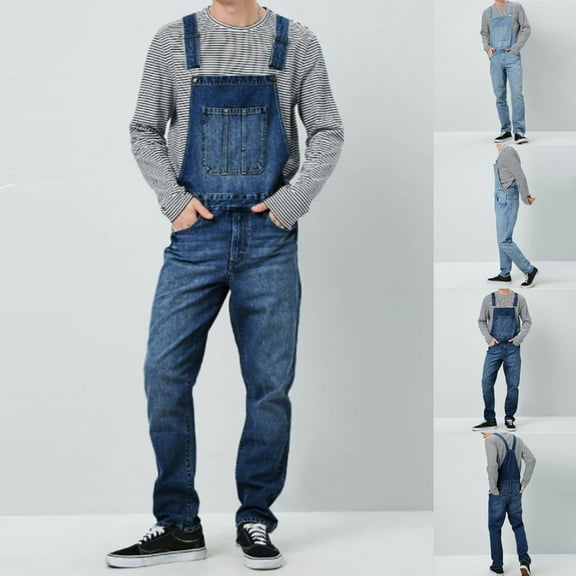 FRSASU Overalls for Men Fashion Coveralls Work Denim Bib Jumpsuit with Pockets Light Blue
