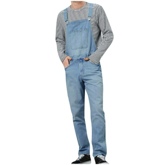 FRSASU Overalls for Men Fashion Coveralls Work Denim Bib Jumpsuit with Pockets Light Blue