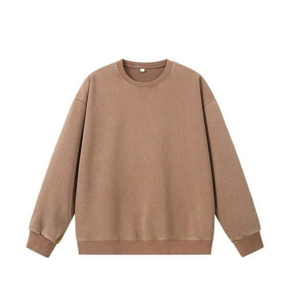FRSASU Oversized Sweatshirt Men Vintage Cotton Casual Round Neck Pullover Trendy Baggy Basic Hoodies Retro Pullover Streetwear Coffee