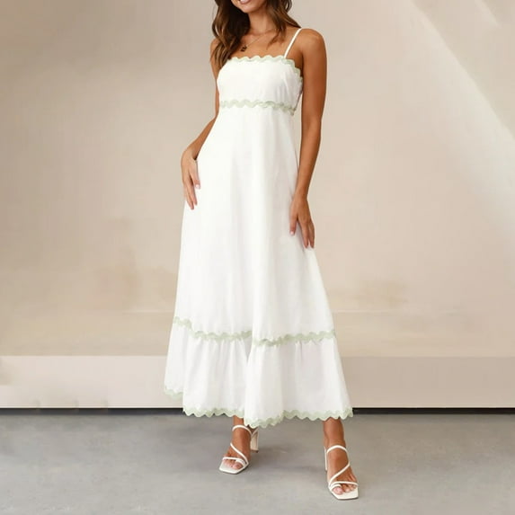 FRSASU Pajama Dress for Women Clearance,Women'S Comfortable Color Halter Top Chest Mid-Length Dress Halter Neck Dress Gray 4(S)