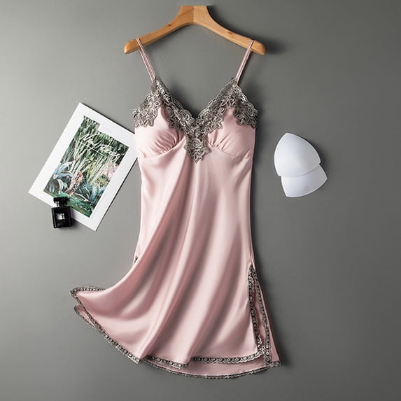 FRSASU Pajama Dress for Women 锛學omen Satin Sling Skirt Dress Lingerie Home Wear Pajamas Nightdress Pink 12(XXL)