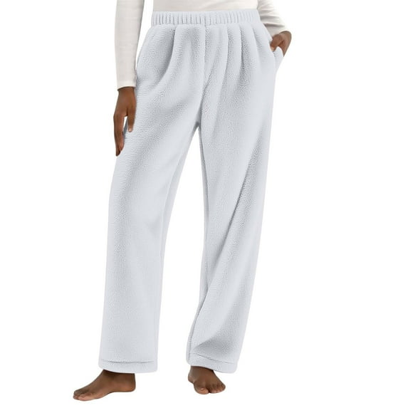 FRSASU Pajama Pants for Women Soft Comfy Plush Solid Color Casual Stretch Wide Leg Pants White