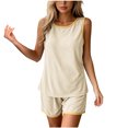 thumbnail image 1 of FRSASU Pajamas Set for Women 2 Piece Ribbed Knit Lounge Set Sleeveless Crew Neck Matching Shorts Sleepwear Soft Pjs Beige, 1 of 5