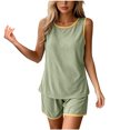 thumbnail image 1 of FRSASU Pajamas Set for Women 2 Piece Ribbed Knit Lounge Set Sleeveless Crew Neck Matching Shorts Sleepwear Soft Pjs Green, 1 of 5