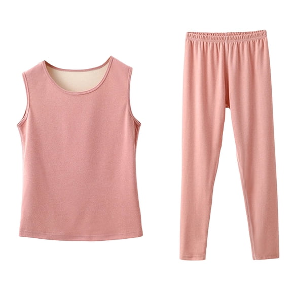 FRSASU Pajamas Sets for Women 2 Piece Outfits Velvet Seamless Round Neck Vest Lounge Pants Solid Casual Matching Homewear Set Pink