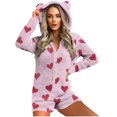 thumbnail image 1 of FRSASU Pajamas Shorts Jumpsuit for Womens Warm Hooded with Ear Heatr Print Romper Zipper Sleepwear Playsuit with Pocket Pink, 1 of 5