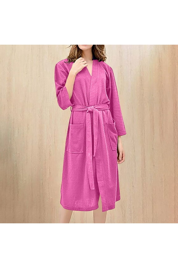 Pajamas for Women 锛學omen'S Solid Color Strappy Bathrobe Home Clothing Can Be Worn Externally with Ice Silk Pajamas and Pajamas Hot Pink 6(M)