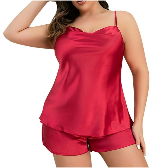 FRSASU Pajamas for Women omen'S Solid Color Strappy Bathrobe Home Clothing Can Be Worn Externally with Ice Silk Pajamas and Pajamas Red 10(XL)