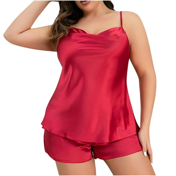 FRSASU Pajamas for Women omen'S Solid Color Strappy Bathrobe Home Clothing Can Be Worn Externally with Ice Silk Pajamas and Pajamas Red 10(XL)