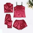 thumbnail image 1 of FRSASU Pajamas for Women 锛學omen'S Home Clothing Comfort Set Four Piece Color Ding Set Suspender Set Long Sleeved Pants Pajamas Wine XL(XL), 1 of 3