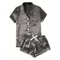 thumbnail image 1 of FRSASU Pajamas for Women omen'S Satin Home Button Pajama Set Black 6(M), 1 of 4