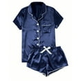 thumbnail image 1 of FRSASU Pajamas for Women 锛學omen'S Satin Home Button Pajama Set Dark Blue 10(XL), 1 of 4