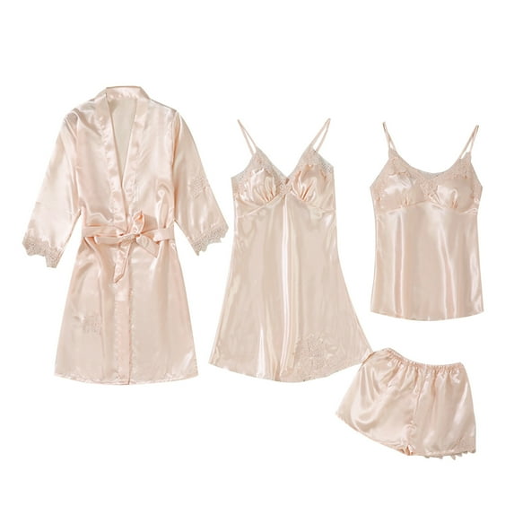 FRSASU Pajamas for Women Clearance,Women'S Sleepwear Long Pants+Tops Pajamas Five Piece Set Home Beige 10(XL)