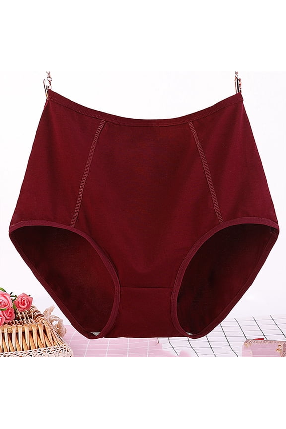 Panties for Women omen'S Solid Plus Size Underwear High Waist Leak Proof Cotton Crotch Shorts Underwear Panties Wine 18(XXXXXL)