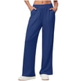 thumbnail image 1 of FRSASU Pants for Women Button Elastic Waist Spring Fall Pants Lightweight Solid Color Trousers with Pockets Navy, 1 of 7