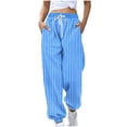 thumbnail image 1 of FRSASU Pants for Women Fashion Casual Stripe Printing High Waisted Drawstring Loose Ankle Pants Sky Blue XXL(XXL), 1 of 5