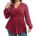 thumbnail image 1 of FRSASU Plus Size Clearance Women Loose Long Sleeve Solid V-neck Blouse T-shirt Tops Red 10(XL), 1 of 7