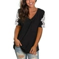 thumbnail image 1 of FRSASU Plus Size Women's Lace Short Sleeve V-Neck T-Shirt Loose Summer Tee Tops Black 10(XL), 1 of 4