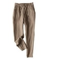 thumbnail image 1 of FRSASU Plus Size Cotton Linen Pants for Women Summer Wide Leg Elastic Straight Leg Lounge Pants Drawstring Lightweight Beach Trousers Khaki, 1 of 3
