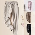 thumbnail image 1 of FRSASU Plus Size Cotton Linen Pants for Women Summer Wide Leg Elastic Straight Leg Lounge Pants Drawstring Lightweight Beach Trousers Pink, 1 of 4