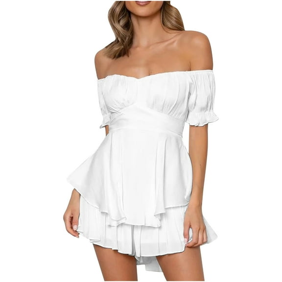 FRSASU Plus Size Jumpsuit Women Summer Short Sleeve Slash-Neck Women'S Jumpsuit