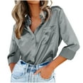thumbnail image 1 of FRSASU Plus Size Long Sleeved Shirt Women's Blouse Satin Silk Shirts Shirts Loose Long Sleeve office Work Tunic Tops Gray 4(S), 1 of 9