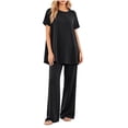 thumbnail image 1 of FRSASU Plus Size Pajamas Sets for Women Loose Fit Solid Shorts Sleeve T-shirts with Wide Leg Pant Sleepwear Lounge Sets Black-A, 1 of 5