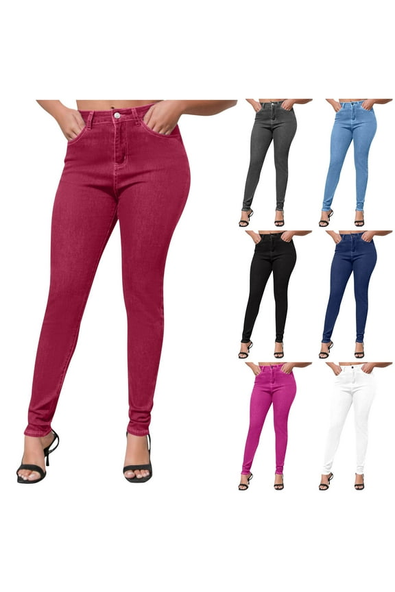 Plus Size Skinny Jeans for Women High Waist Pencil Women Jeans Full Length Stretchy Slim Pants White 10(XL)