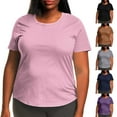 thumbnail image 1 of FRSASU Plus Size Summer T Shirts Women Tops Short Sleeve Round Neck Solid Casual Loose Fit Tee Tshirts Tunic Purple, 1 of 6