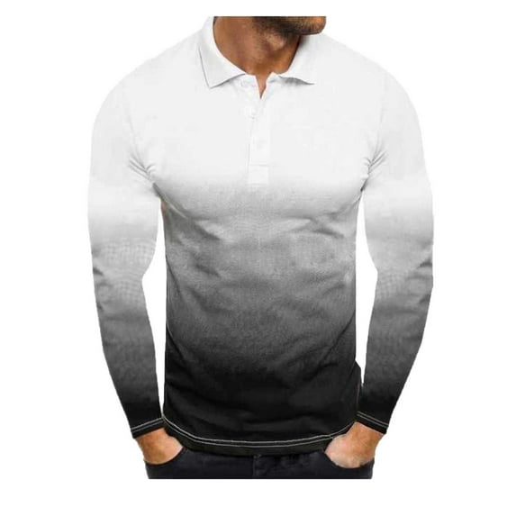 FRSASU Plus Size Tops Clearance Men'S Printing Turn-Down Collar Pullover Tops Slim Fit Basic Long Sleeve T-Shirt