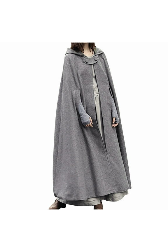 Plus Size Women Coats Women Autumn Solid Hooded Button Cloak Split fork Woolen Coat
