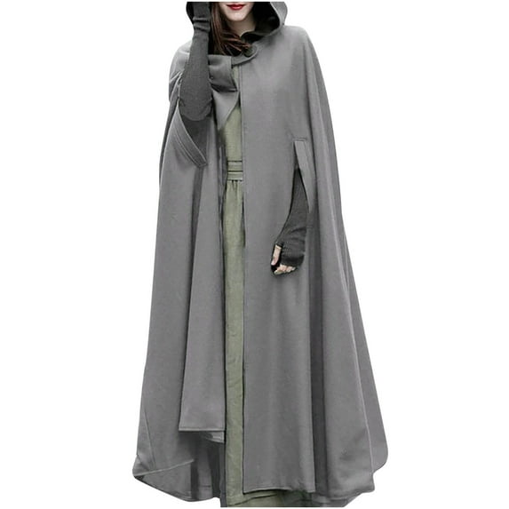 FRSASU Plus Size Women Coats Women Autumn Solid Hooded Button Cloak Split fork Woolen Coat