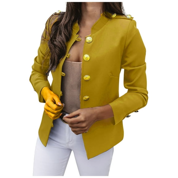 FRSASU Plus Size Women Coats Women'S Solid Color Long-Sleeved Slim-Breasted Small Suit Short Coat Top