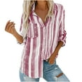thumbnail image 1 of FRSASU Plus Size Women Coats Womens V Neck Striped Roll Up Sleeve Button Down Blouses Tops with Pocket Loose Shirt, 1 of 9