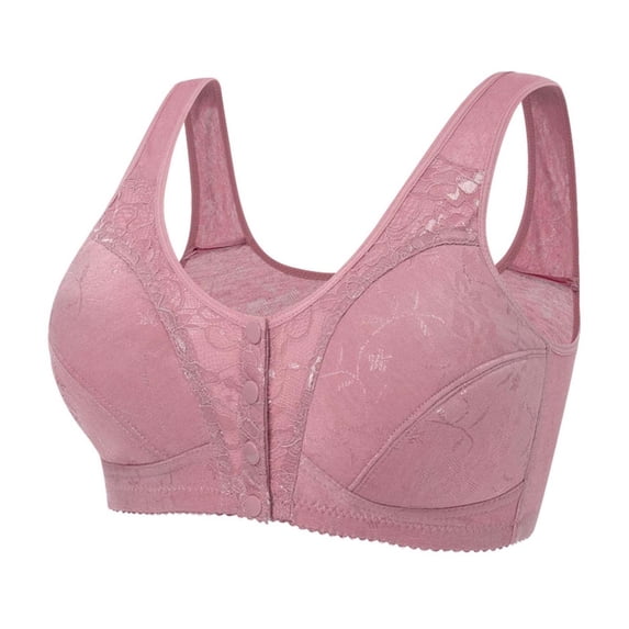FRSASU Plus size Bras Clearanc Women's Plus Size Bra, Lace Front Button Shaping Cup Shoulder Strap Underwire Bra Pink XL(XL)
