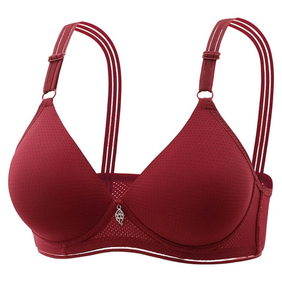 FRSASU Plus size Woman's Color Comfortable Hollow Out Perspective Bra Underwear No Rims Wine S