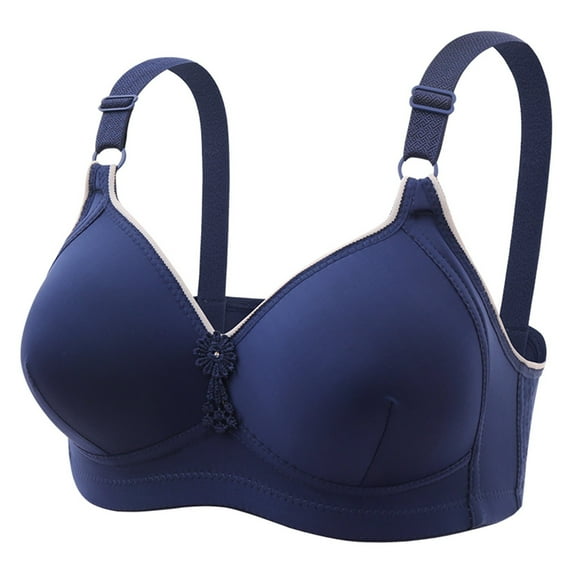 FRSASU Plus size Woman's Embroidered Glossy Comfortable Breathable Bra Underwear No Rims Blue XXL