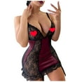 thumbnail image 1 of FRSASU Plus size Pajamas Women Lace Black Lingerie Dress Sleepwear Night Dress Backless Pajamas Wine 8(L), 1 of 6